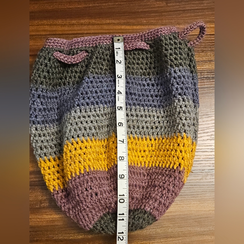 Crochet Drawstring Backpack - Purple & Gray - Picture 5 of 6
